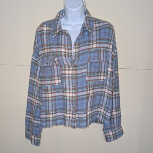Aeropostale Flannel Button Down Oversized Loose Fit Distressed Hem